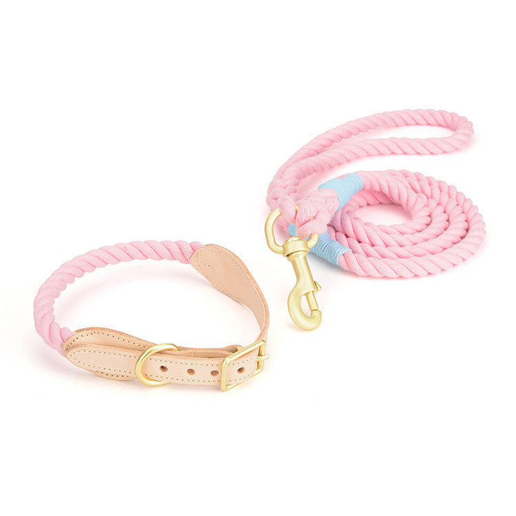 The Harbor Set: Cotton Rope Leash & Leather-Trim Collar
