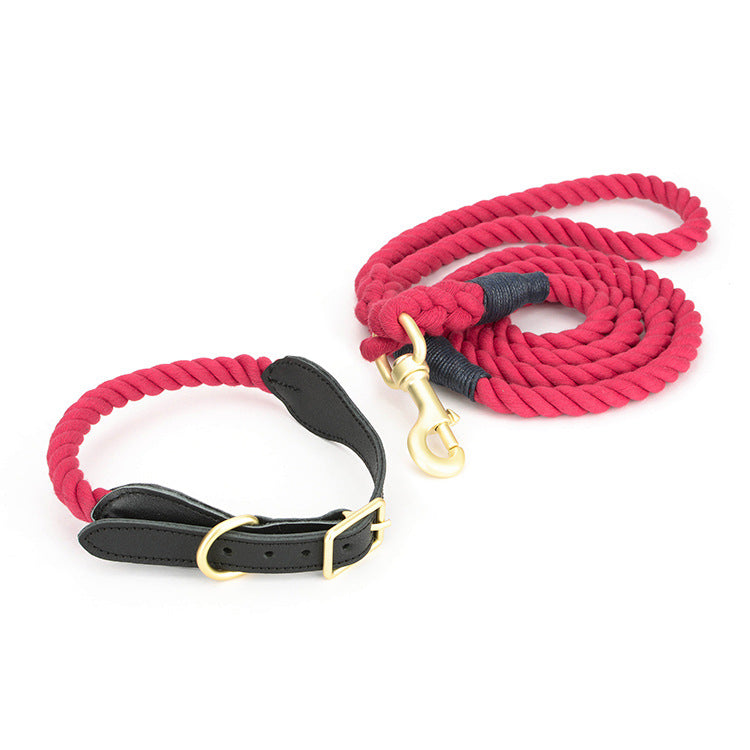 The Harbor Set: Cotton Rope Leash & Leather-Trim Collar