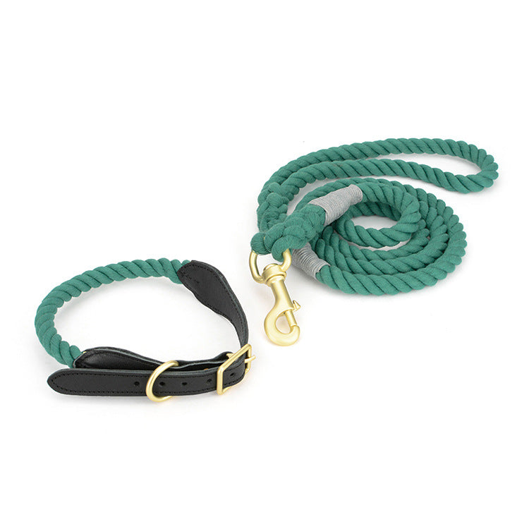 The Harbor Set: Cotton Rope Leash & Leather-Trim Collar