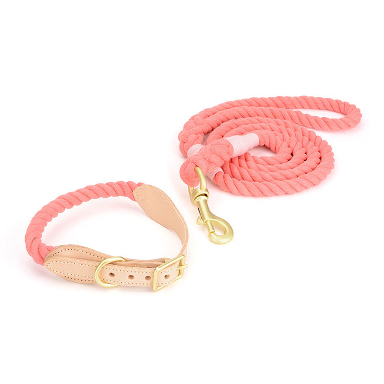 The Harbor Set: Cotton Rope Leash & Leather-Trim Collar