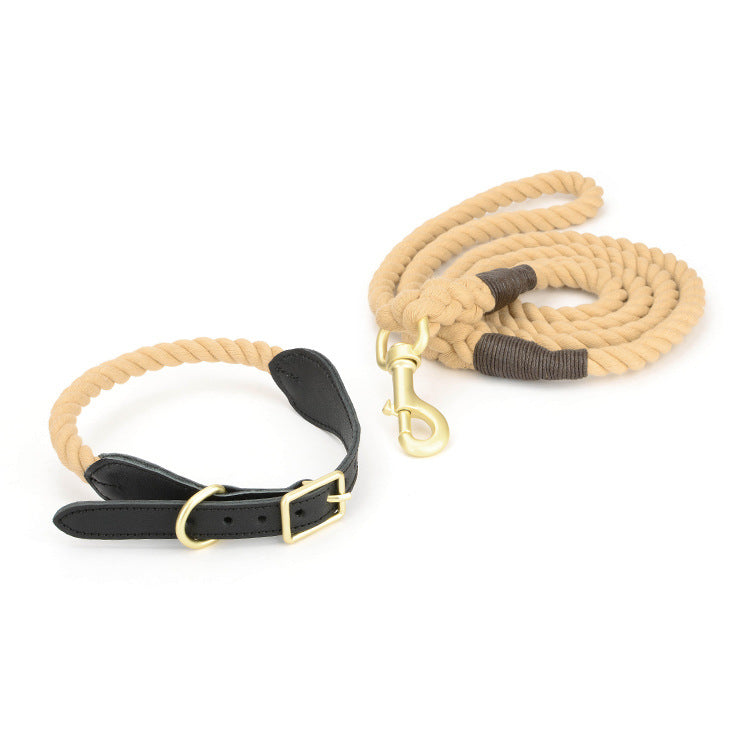The Harbor Set: Cotton Rope Leash & Leather-Trim Collar