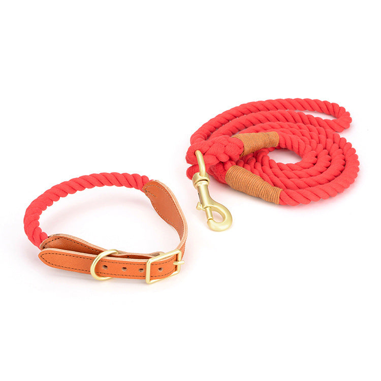 The Harbor Set: Cotton Rope Leash & Leather-Trim Collar