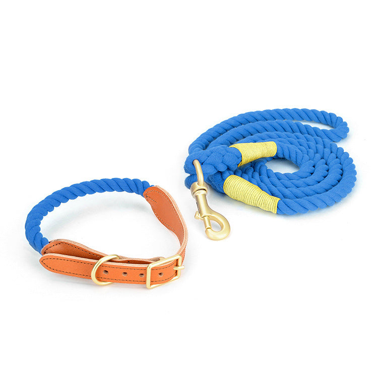 The Harbor Set: Cotton Rope Leash & Leather-Trim Collar