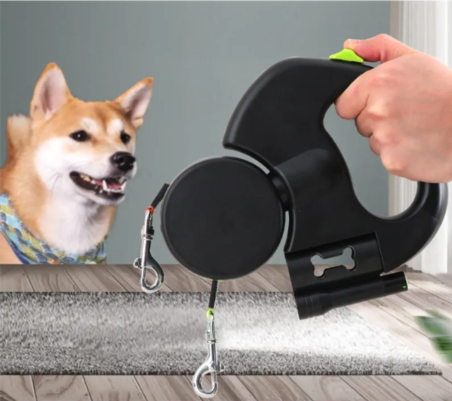 The Duo Leash: Retractable Double Dog Leash with LED Light